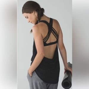 Lululemon Wild Tank Top Strappy Open Back Heathered Gray /Black Size 4 Y2K Lulu